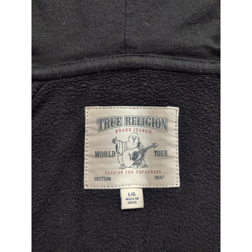 True Religion Women Sweater Dress L Black Hooded Pockets 1/4 Zip Logo Casual - Picture 6 of 16